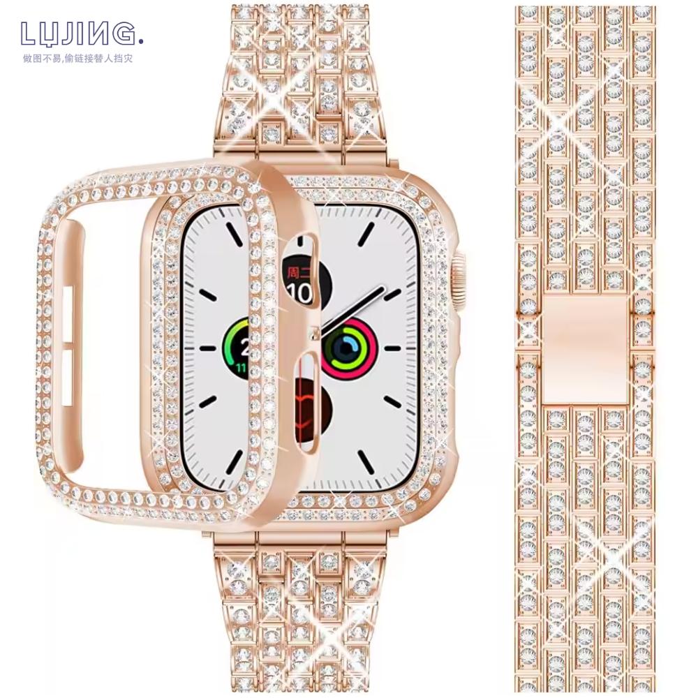 Бриллиантовый ремешок+чехол для Apple Watch Ultra 3 49 мм 46 мм 41 мм 45 мм 42 мм 40 мм 44 мм Сплав цинка Женский металлический браслет для iWatch Series11 10 9 SE 8 7 6 5 4