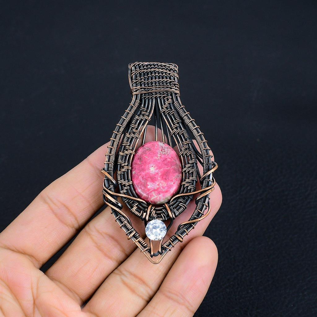Pink Thulite Pendant Gemstone Jewelry, 999 Copper Wire Wrapped Pendant, Handmade Jewelry Birthstone Pendant, Gift For Him