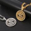 Men Hip Hop Rotating Dollar Pendant Long Necklace Rhinestone Jewelry Accessories