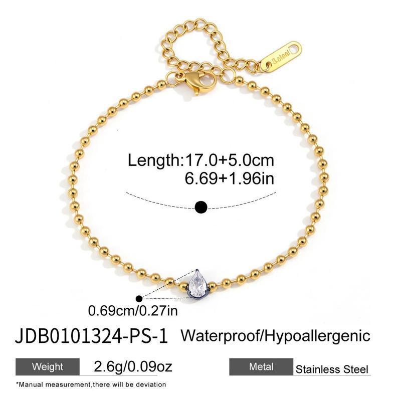 White Zircon Geometric Bracelet PVD Gold Plated Thin Bead Chain Delicate Jewelry for Women Casual Wear