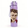 1PC Retro young male actor portrait print 750ml colorful plastic sports water bottle leakproof pop up lid with straw for outdoor work home use