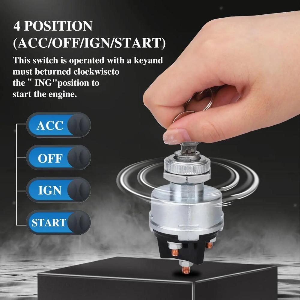 Ignition Key Switch for Car Forklift Truck Tractor Trailer - Universal 4-Position Starter Switch (Acc/Off/IGN/Start)Switches Seat 3