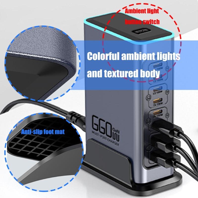 660 Вт 8-портовая станция быстрой зарядки USB C с портом PD100 Вт для ноутбуков, телефонов, планшетов, устройств. Европейские вилки. Настенное зарядное устройство
