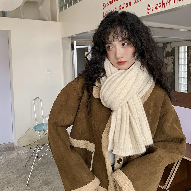 Ge Xinyi Wool Knitted Scarf Women's Autumn and Winter Thickened Warm Scarf Student Solid Color Trendy White