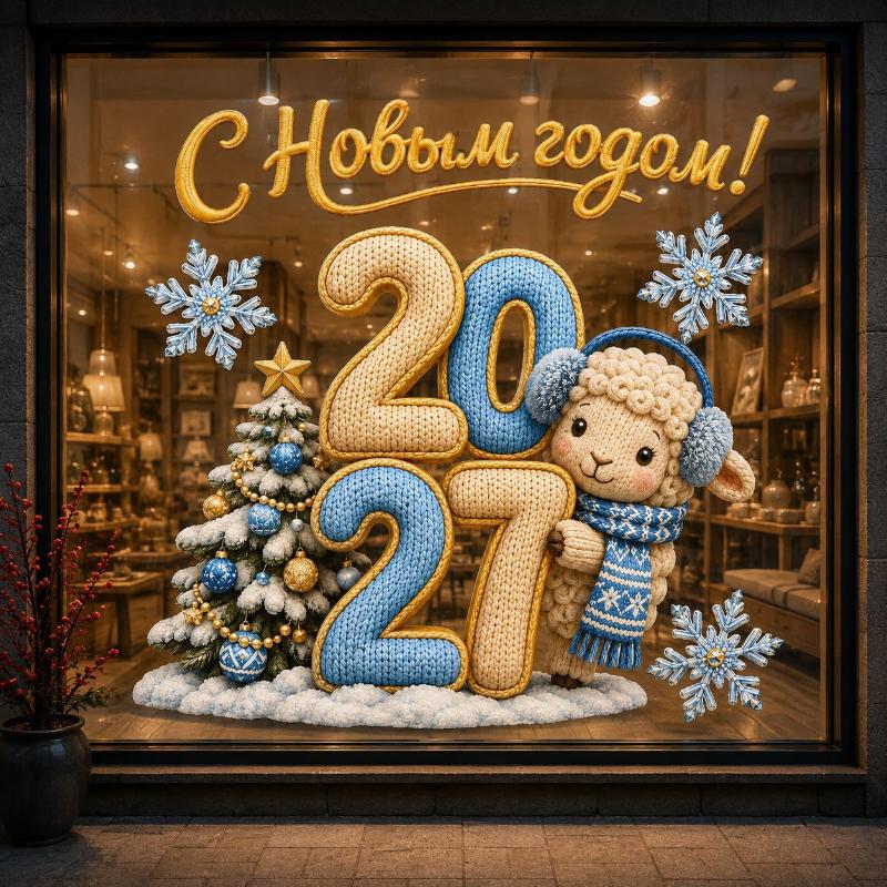 2027 Новогодние Наклейки на Окно Милые Крючком Овечки Съемные Самоклеящиеся Для Дома Магазина Праздничное Украшение Окон
