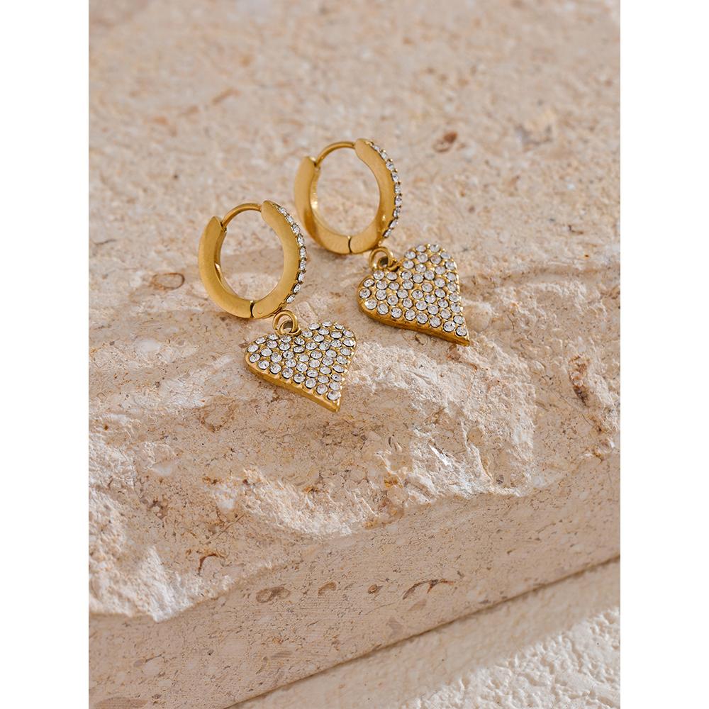 Eetit Luxury Shiny Cubic Zirconia Heart Love Drop Hoop Earrings for Women Stainless Steel Fashion Temperament Jewelry Gift