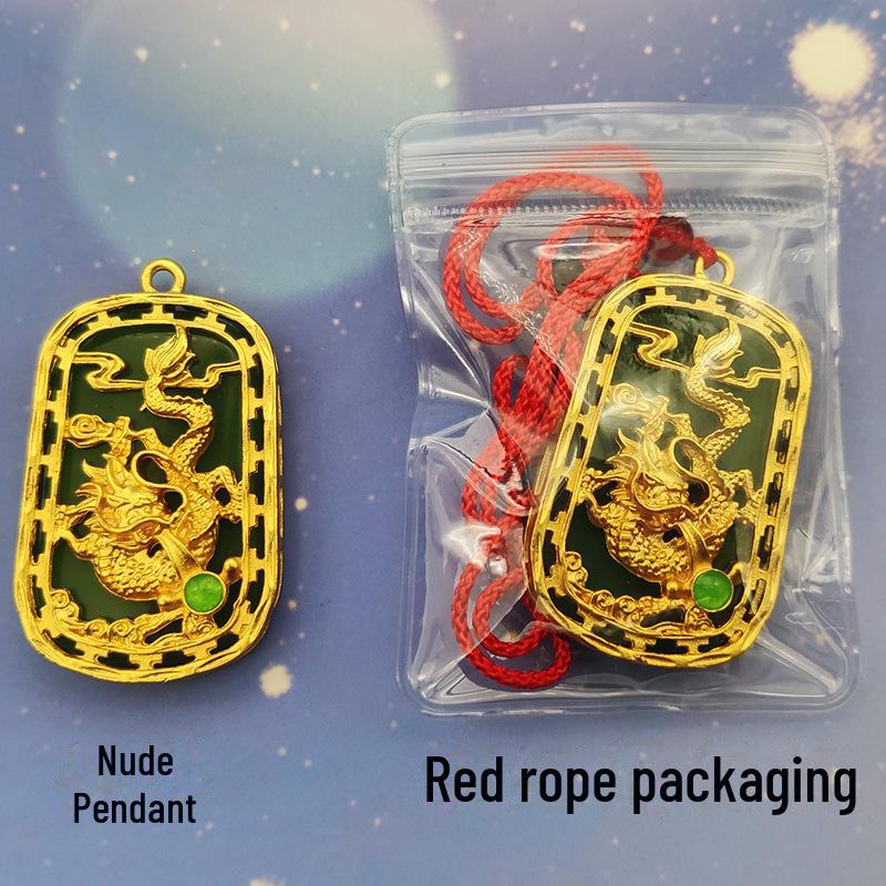 Gold Guanyin Maitreya Buddha Pendant with Dragon Year Zodiac Jade Necklace