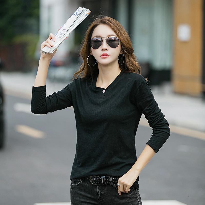 2024 Весна Новая мода Повседневный корейский стиль Свободный тонкий длинный рукав футболка женская бамбуковый хлопок простая нижняя рубашка