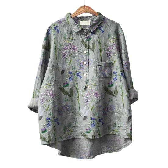 Женская рубашка с лацканами и пуговицами на рукавах 3/4, рубашка с вырезом, топы с цветочным принтом, свободная посадка, повседневная рубашка, тонкая блузка, уличная одежда