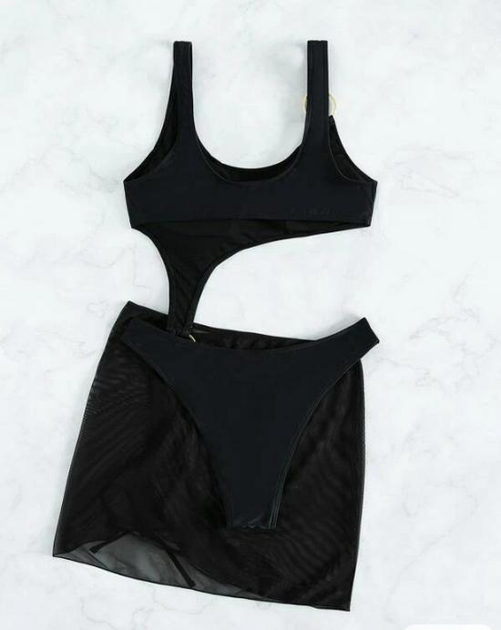 Слитный купальник с юбкой для женщин - Европейский и американский стиль, Нагрудные вкладыши, Однотонный, Стройнящий и консервативный дизайн