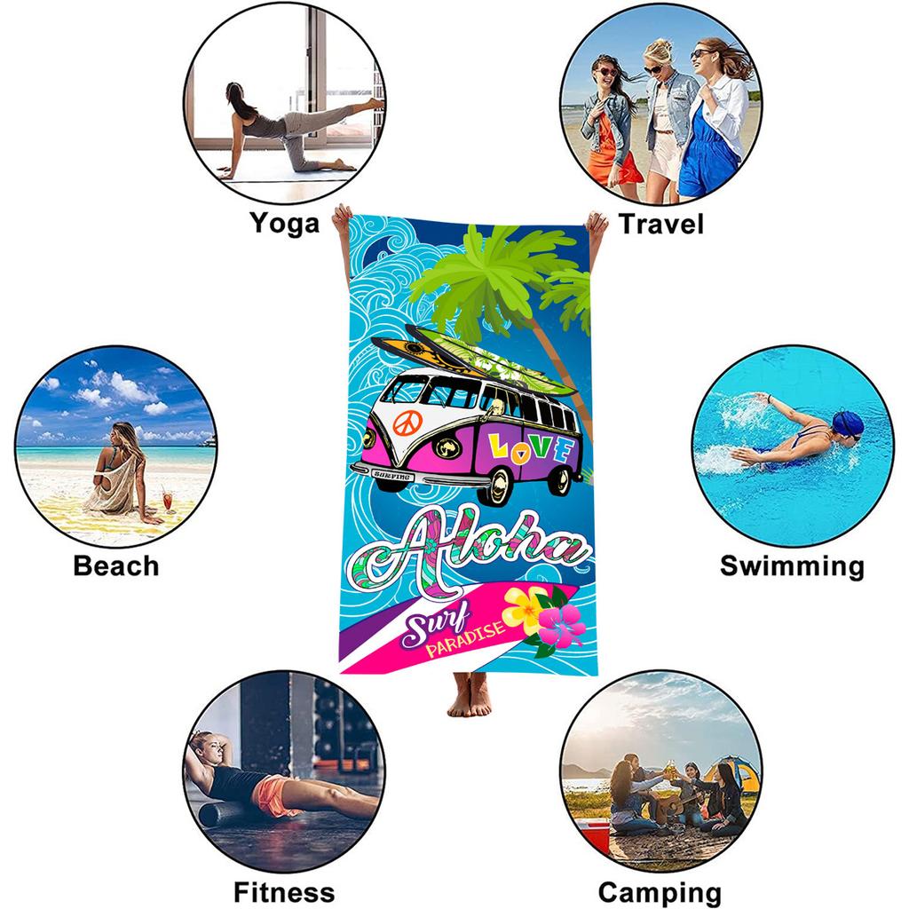 Мультяшный автобус Пляжные полотенца Мягкие бассейн Плавание Микрофибровые полотенца для взрослых Мужские Кемпинг Банное полотенце Круиз Подарки на отпуск