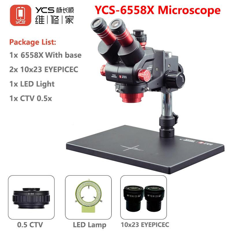 YCS 6558X Ультра HD Тринокулярный Микроскоп с Большой Основой 6.5-58 Зум 4K Камера для Телефона Паяльный Микроскоп для Печатных Плат Набор Инструментов