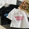 Детская футболка для девочек в корейском стиле, свободная, с принтом букв, повседневная, с коротким рукавом