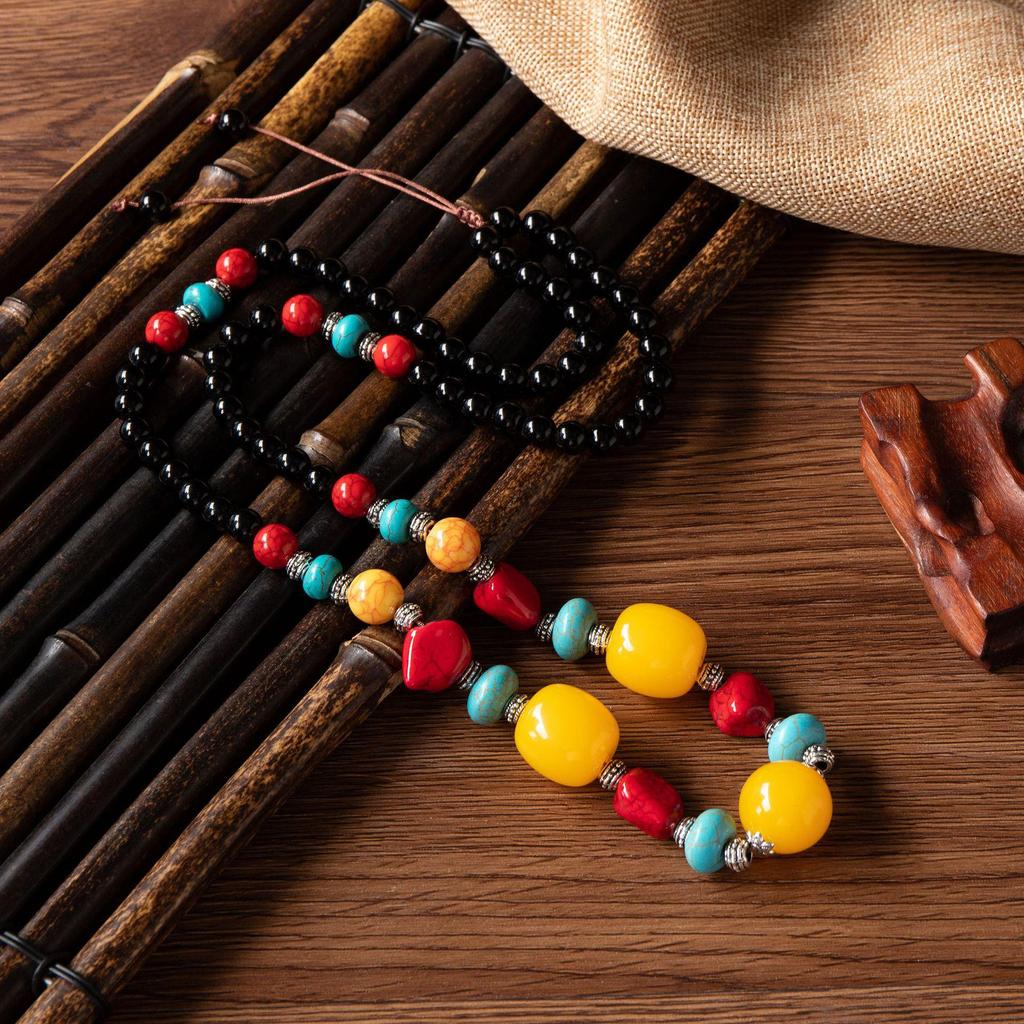 Тибетское этническое ожерелье с подвеской из янтаря для мужчин и женщин