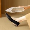 Fashion Women's New Spring and Summer Pointed Leather Cowhide Woven Hollow Breathable Mid Heel Fashion Single Shoes Work Shoes