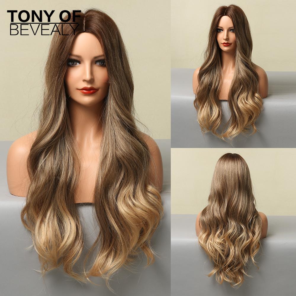 HAIRCUBE Белый Платиновый Смешанный Коричневый Синтетические Парики Длинные Волнистые Парики Из Натуральных Волос для Женщин Средняя Часть Ежедневные Термостойкие Парики