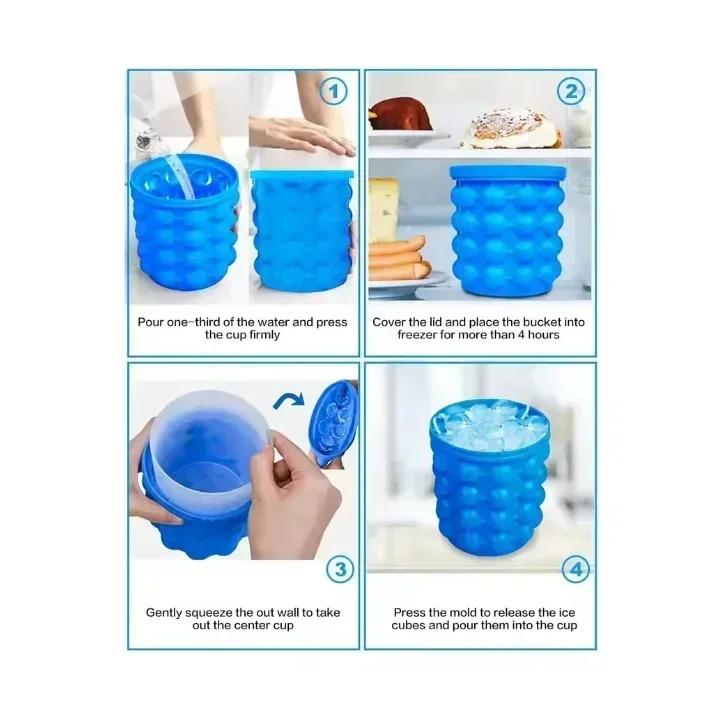Ice Cube Mold Ice Tray Large Silicone Ice Bucket (2-In-1) Ice Cube Maker Circular Portable (Dark Blue) Suitable for Summer