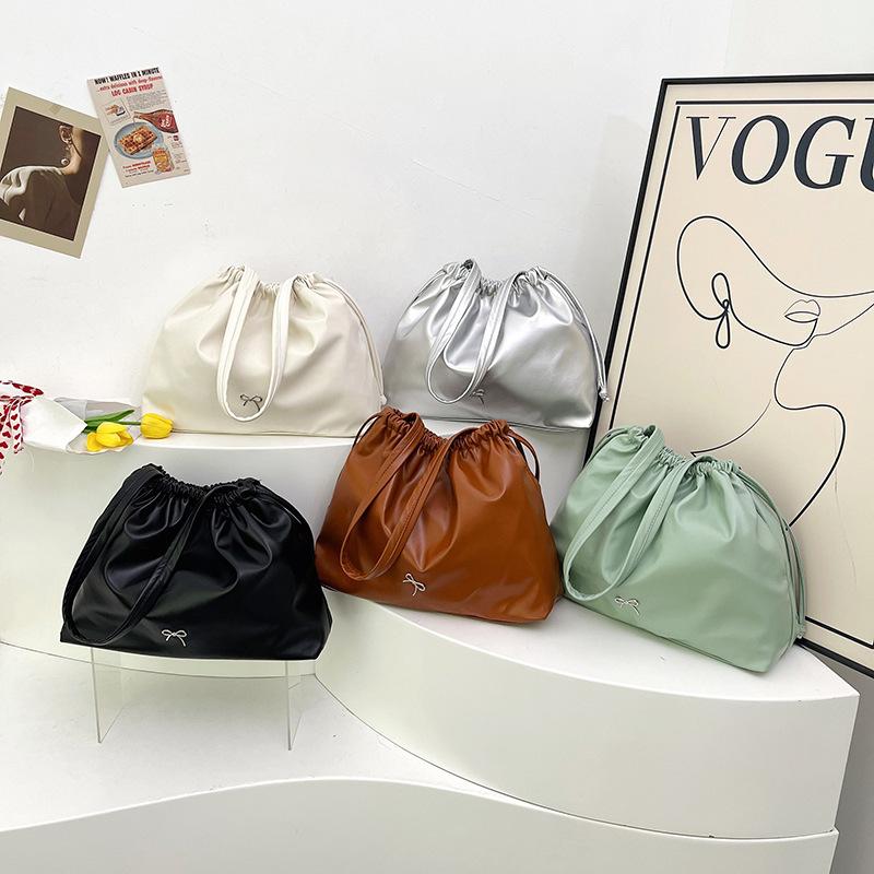 Сумка-ведро с завязками и складками, женская, 2024 года, модная, новая, вместительная, осенняя, повседневная, универсальная сумка через плечо