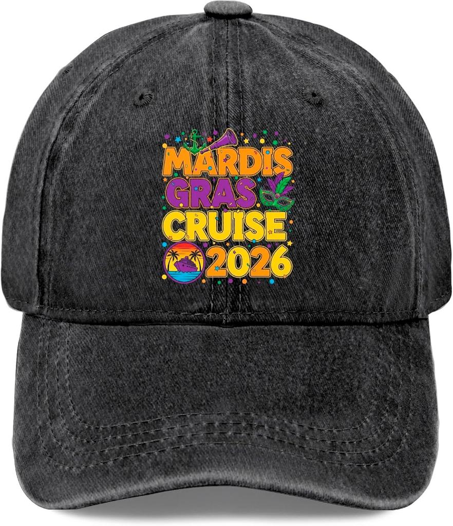 Круиз Mardi Gras 2026 Бейсболка Стиранный Полиэстер Повседневная Кепка Snapback Унисекс Взрослый