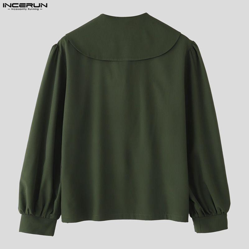 INCERUN Мужские костюмы оверсайз с морским воротником, рубашки с длинным рукавом, длинные брюки, повседневные двойки