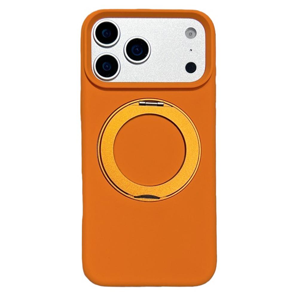 For iPhone 17 Pro Liquid Silicone Case PC Aluminium Alloy Magnetic Phone Back Cover with Kickastand Compatible with MagSafe