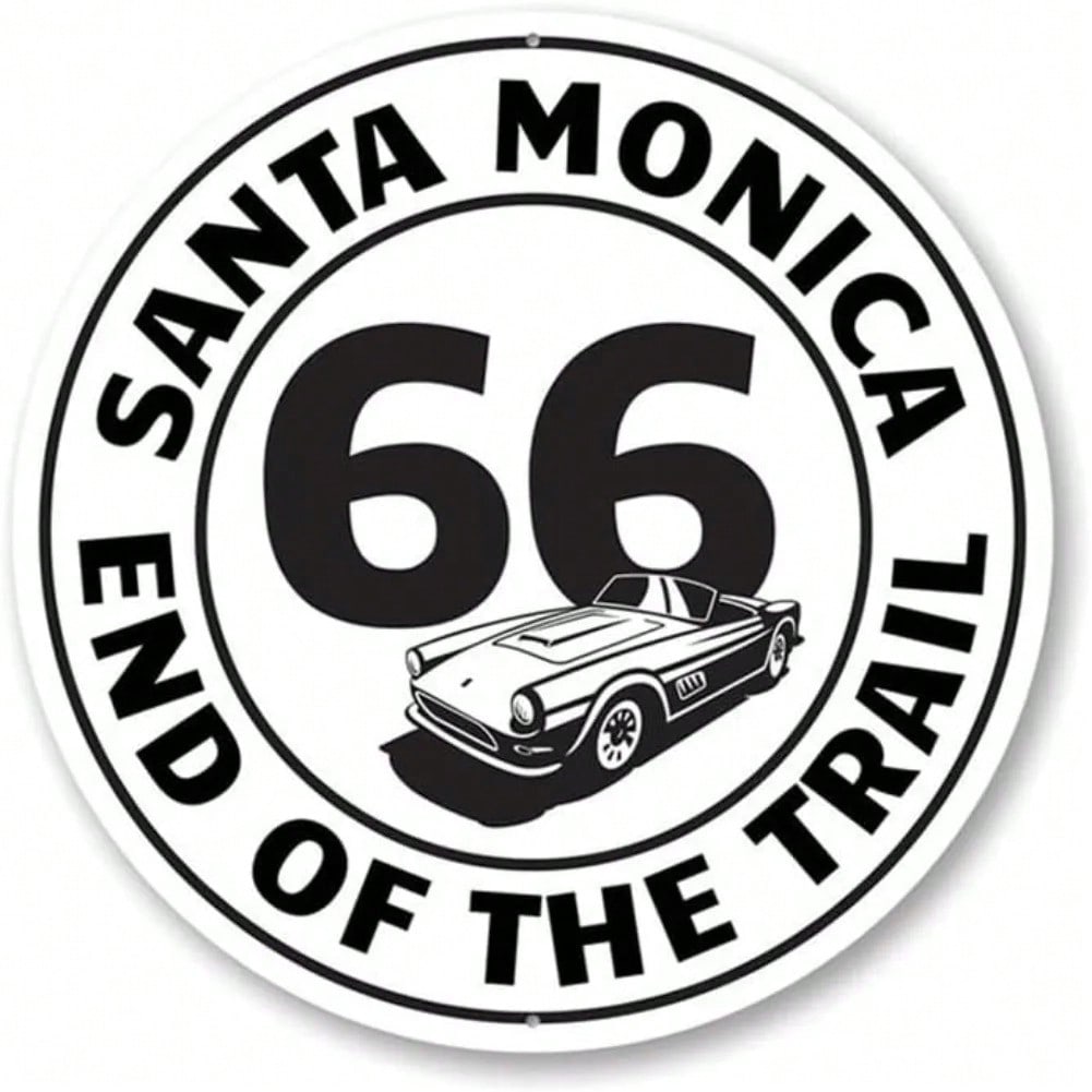 Винтажная жестяная металлическая настенная вывеска Route 66, 12-дюймовый круг, Санта-Моника