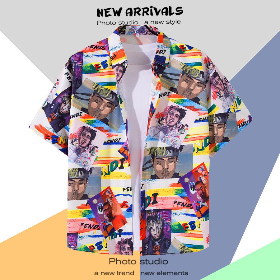 Летняя свободная гавайская рубашка с цветочным узором в корейском стиле для мужчин