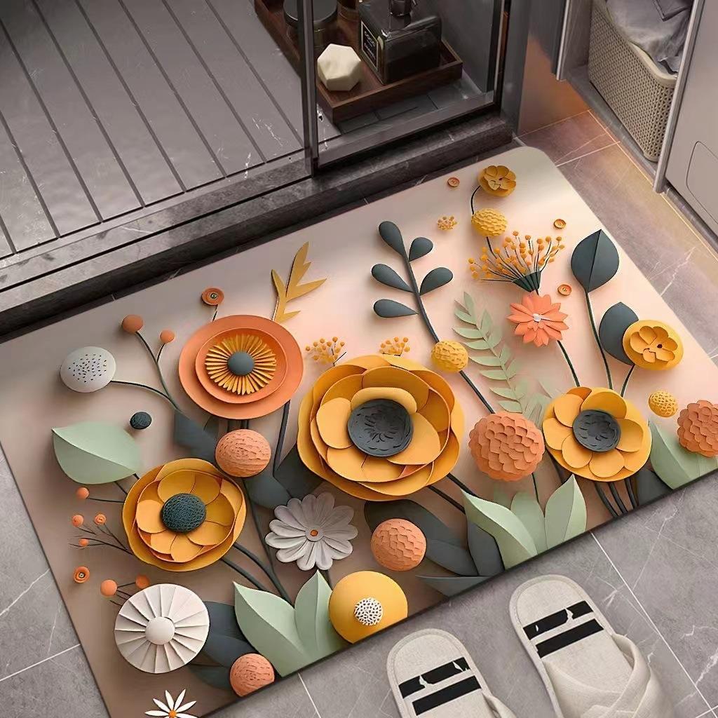 3D Oil Painting Diatomaceous Earth Absorbent Floor Mat Anti Slip Floor Mat Bathroom Door Quick Drying Bathroom Carpet Floor Mat