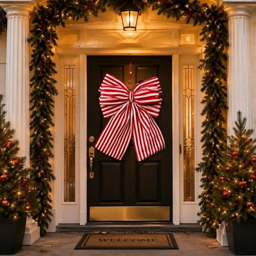 Stripe Christmas Tree Topper Bow DIY Christmas Wreaths Bow Tree Bow with Long Tails Home Decor
