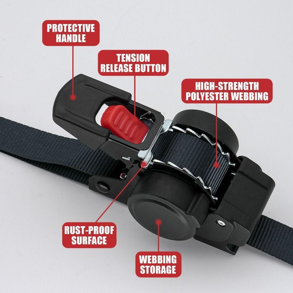1pc/2pcs/4pcs Black Ratchet Tie Down Straps Automatic Telescopic Tensioner Maximum Length 3 Meters