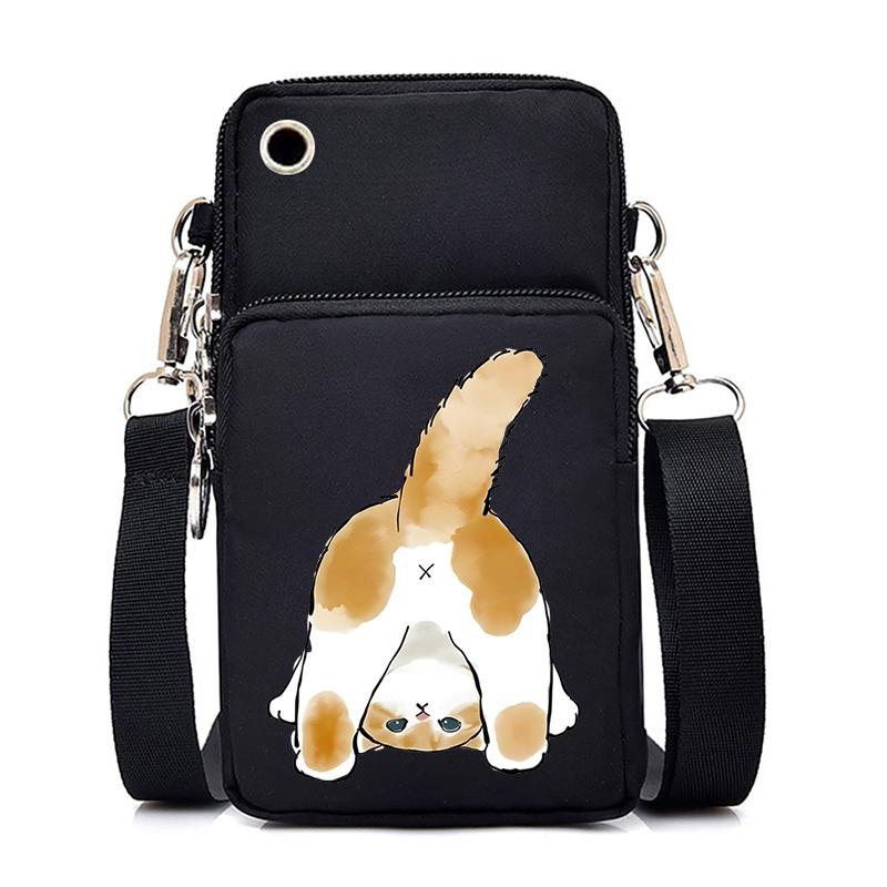 Funny Anime Cat Small Messenger Bag Hanging Neck Coin Purse Vertical Handbag Women Mobile Phone Bags Cartoon Small Crossbody Bag