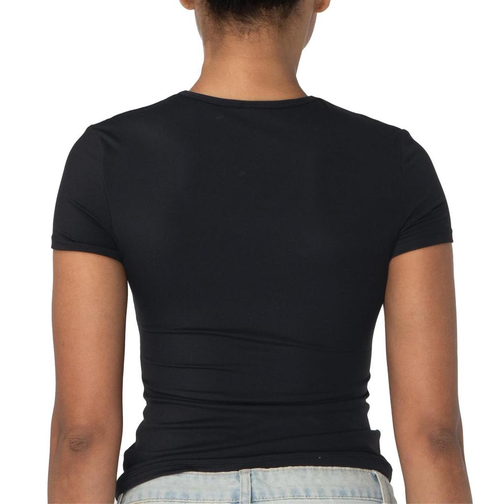 Рубашки с коротким рукавом для женщин, облегающая двухслойная футболка с круглым вырезом, базовые летние топы для тренировок и повседневной носки