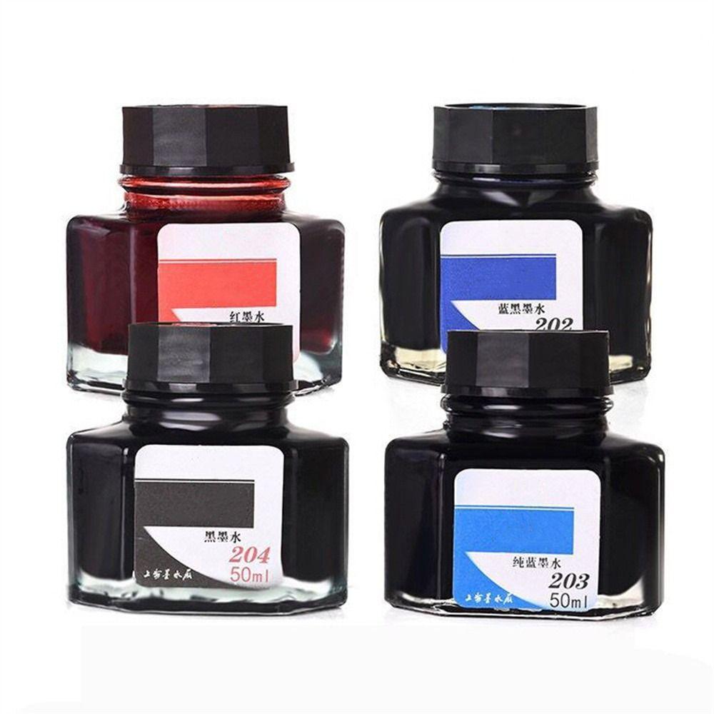 Шестигранные чернила для перьевой ручки в стеклянном флаконе - 50 мл, Красные, Синие, Черные для студентов и любителей канцелярских товаров