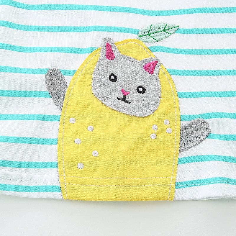 Summer New Arrivals: Girls' Striped Princess Dress with Animal Embroidery, Short-Sleeved Children's Dress