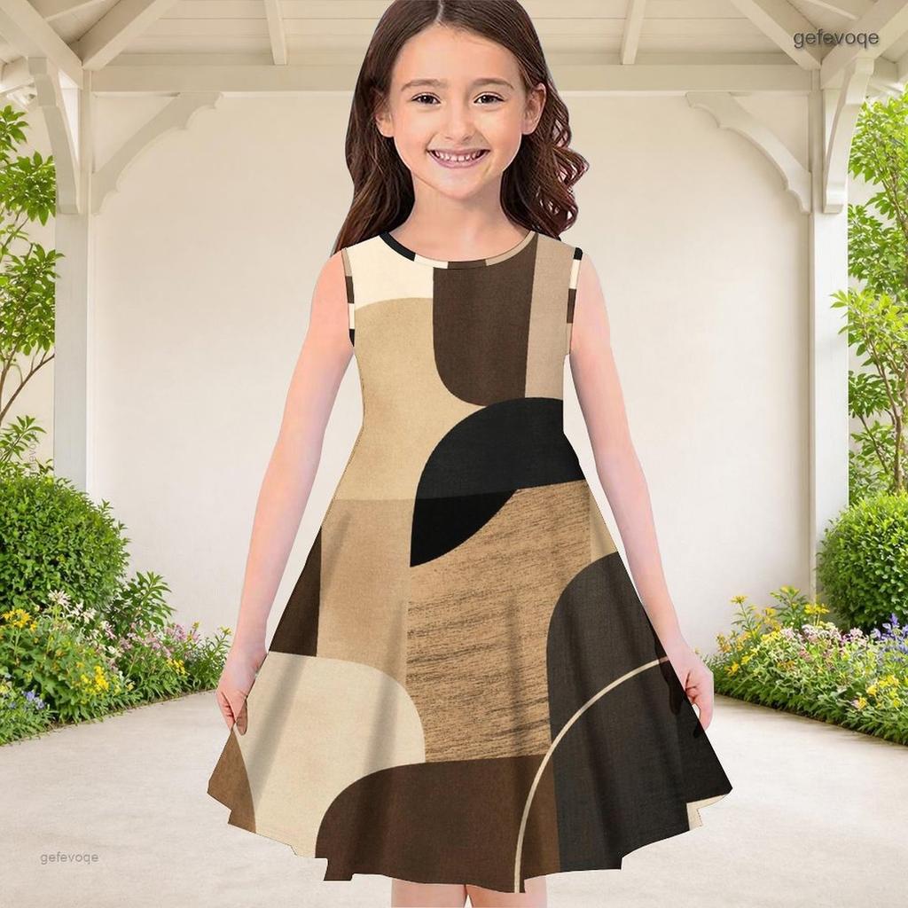 Girls Round Neck Sleeveless A Line Flared Hem Dress Halloween Pumpkin Ghost Printed Dark Purple