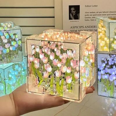 Креативный DIY Тюльпан Цветок Морской Куб Трехмерный Маленький Ночник Материал Упаковка для Подруги Пара Подарок Подруге НОВЫЙ