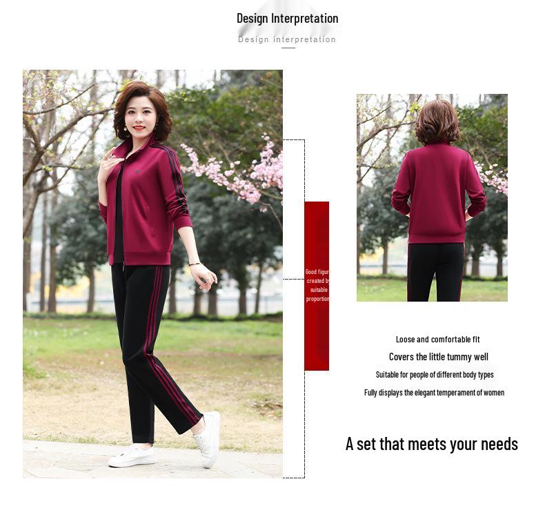 Женский весенне-осенний повседневный спортивный костюм: Свободного кроя куртка и толстовка с длинным рукавом, больших размеров, 2 предмета для среднего и пожилого возраста