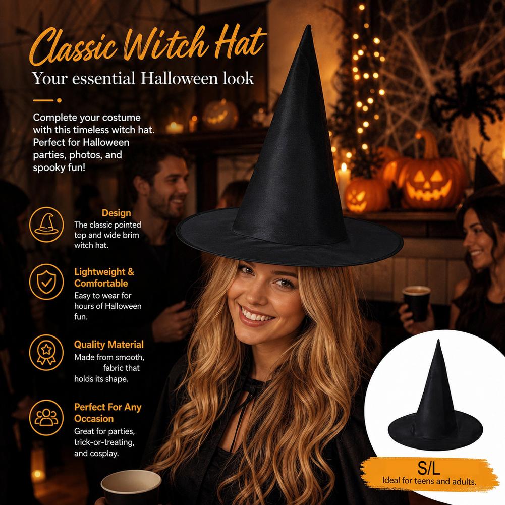 Halloween Witch Hat Cap Hanging Witch Hat Costume Accessory for Halloween Party Favor, Black