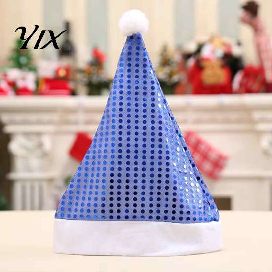 Sequined Christmas Hat Santa for Adults, Sparkling Hat, Festive Party Cap with Pompom Holiday Costume New Year Celebrations Gift Friends