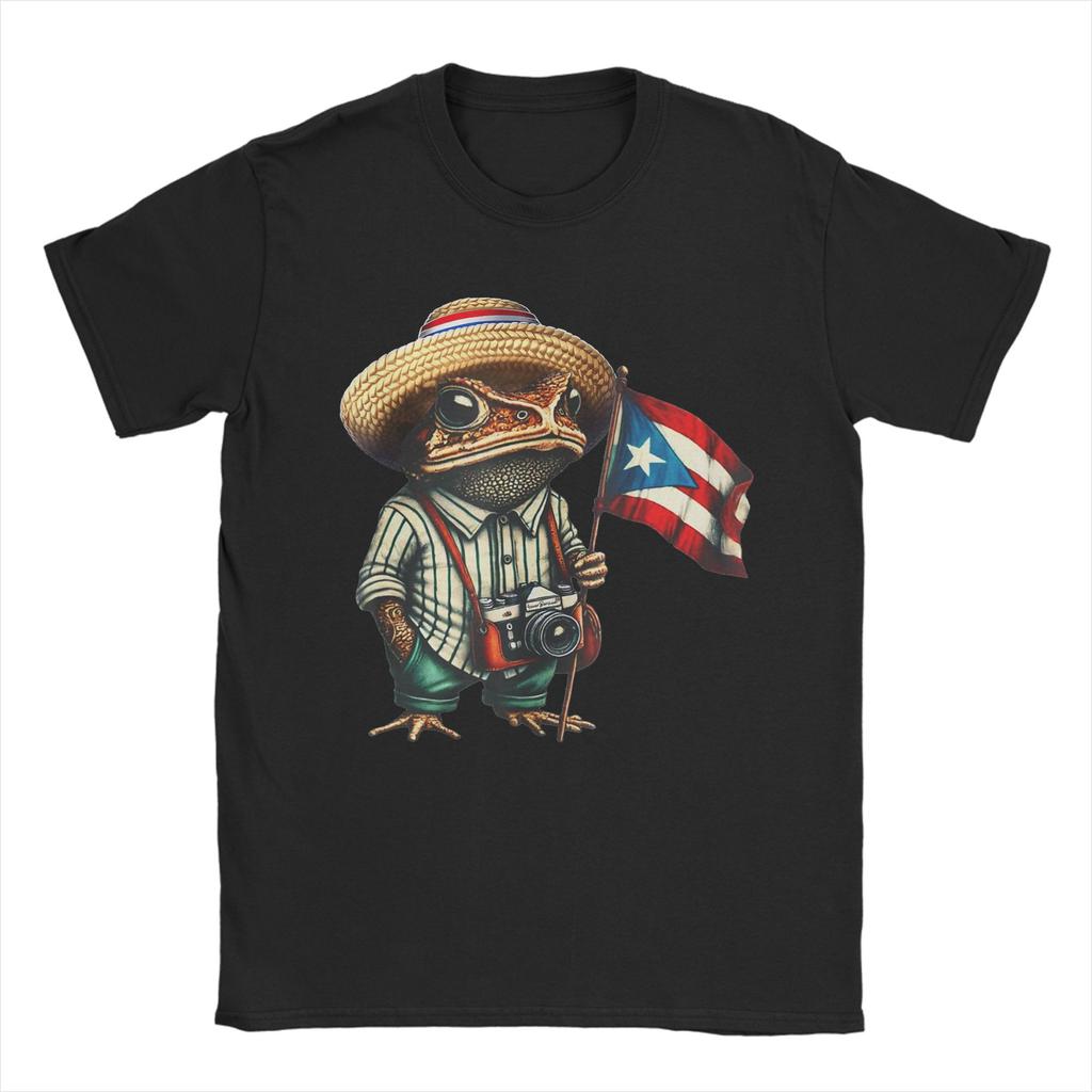 Coqui Frog Puerto Rico Flag Puerto Rican TShirt for Men Round Neck Cotton T Shirt Short Sleeve Tee Shirt Big Size Clothing