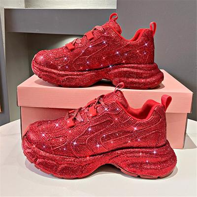 Новые молодежные кроссовки с кристаллами для девочек, женская мода, повседневная дышащая обувь на плоской платформе с увеличенным ростом, блестящая обувь