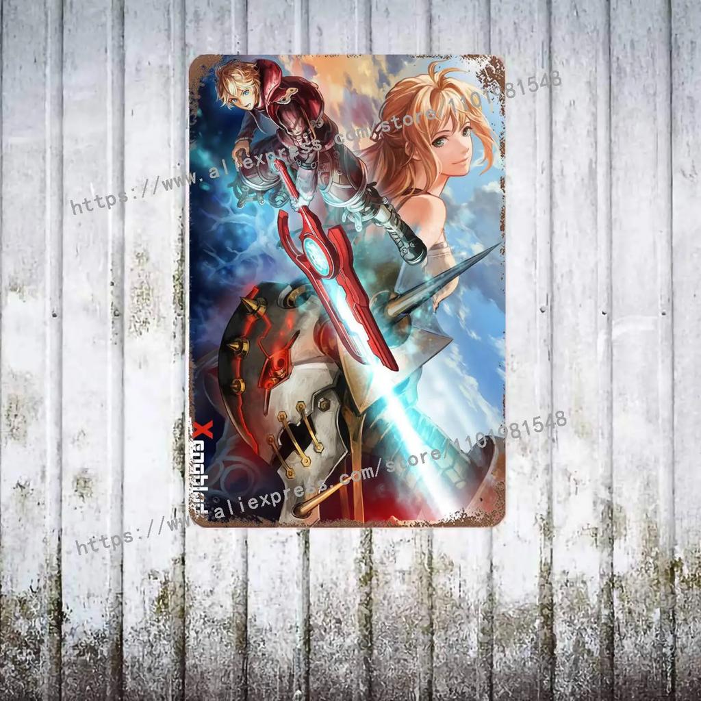 Xenoblade Chronicles 2 Хикари Постер Винтажная Жестяная Табличка Металлическая Табличка Декоративная Табличка для Паба Бара Мужской Пещеры Клуба Настенное Украшение