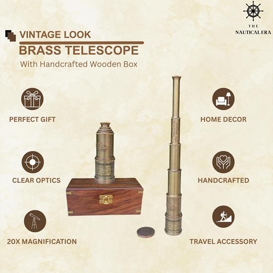 Vintage Brass Telescope: Nautical Spyglass with Optional Wooden Box