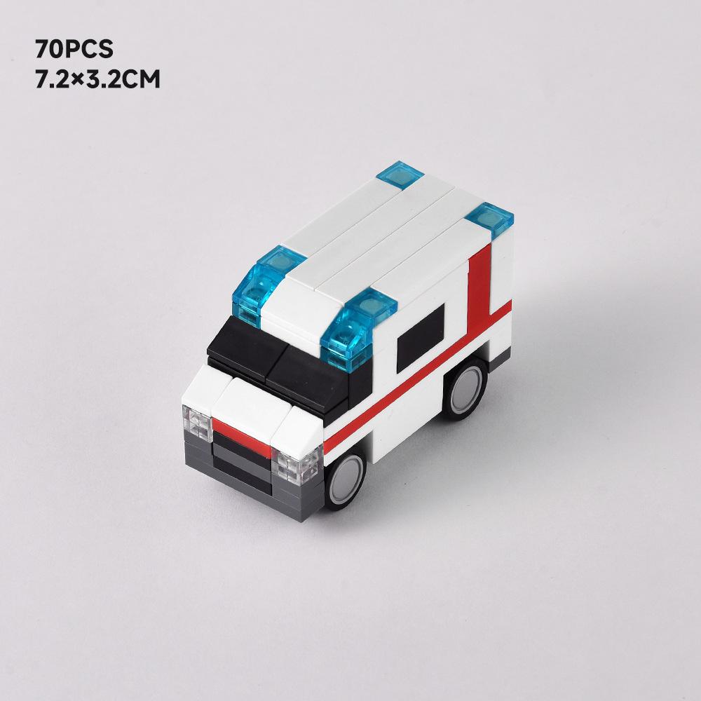 White Ambulance Building Block Hospital Car Model Assembly Toy Compatible Small Particle Set