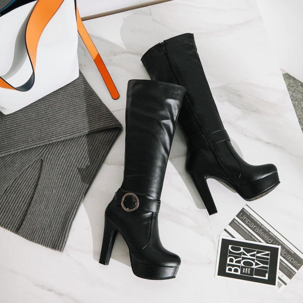 Женские ботинки на высоком каблуке, модная водонепроницаемая платформа, толстый каблук, однотонные, универсальные большие ботинки