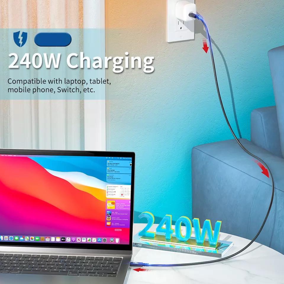 Кабель Usb Type C 100 Вт 240 Вт нейлоновая оплетка для быстрой зарядки и передачи данных для мобильных телефонов Xiaomi Samsung MacBook iPad Pro 2021 Huawei