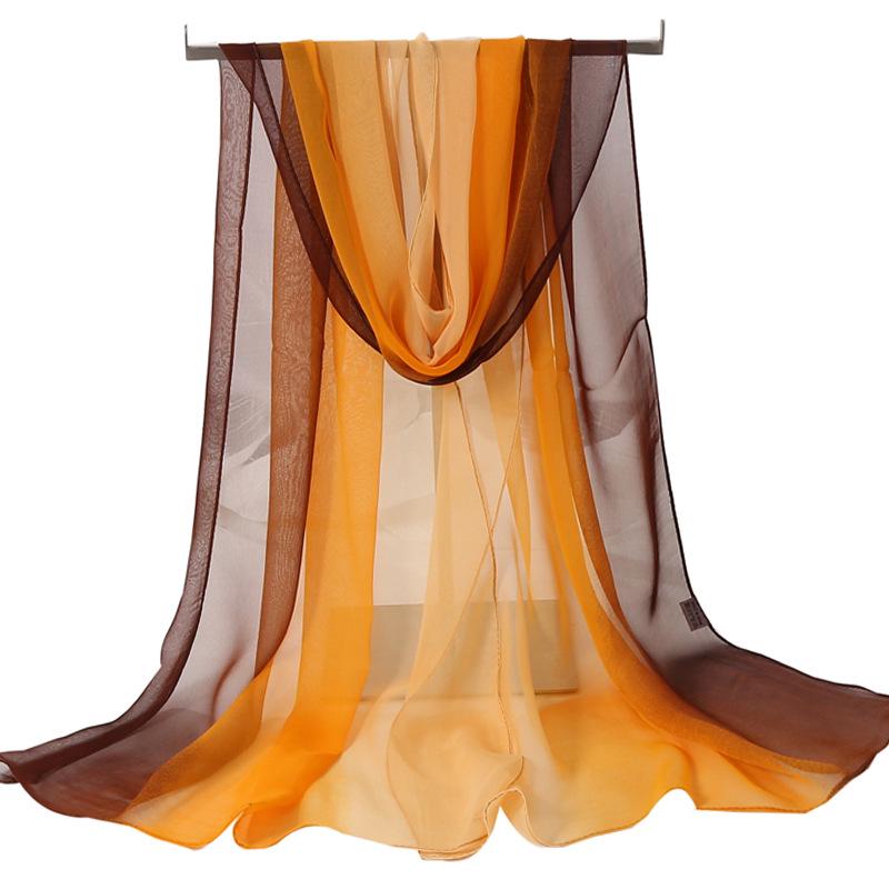 Женский шелковый шарф градиентного цвета в стиле арт-стиль, длинный, весенне-осенний, тонкий, шаль, танцевальный шелковый шарф, шарф для этикета