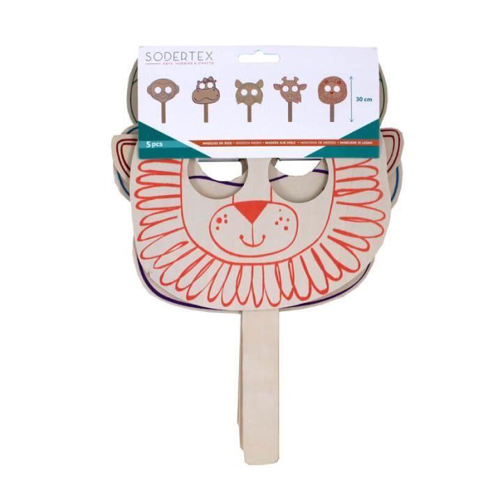 Masques en Bois à Décorer - Sodertex - Lot de 10 - 30x22cm - Animaux - Naturel