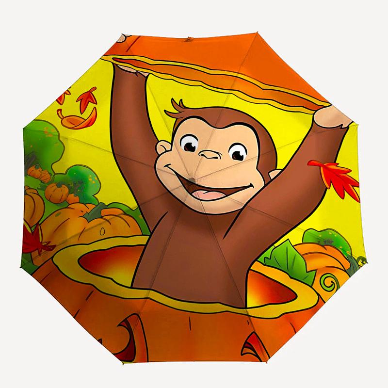 Curious George, pumpkin patch Automatic Opening and Closing, 8 rib Structure Portable Umbrella, Suitable for Men and Women in All Seasons P