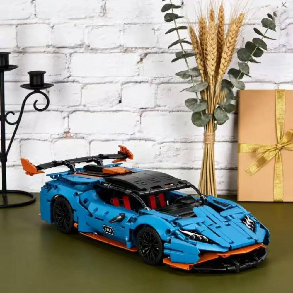 1:Набор строительных блоков "14 синих спортивных автомобилей", Подходит для 14+, Образовательная сборная модель, Украшение для дома и подарок